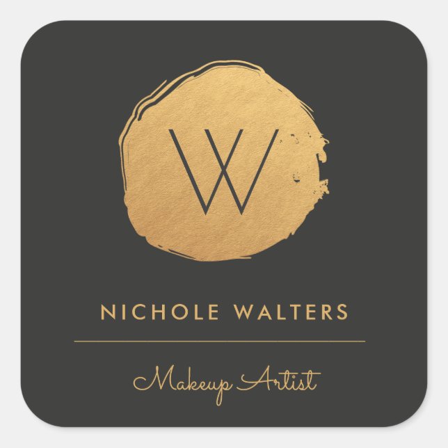 Faux Gold Foil Monogram Business Sticker Labels (Front)