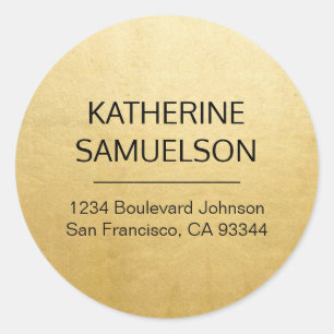 Faux GOLD FOIL Name & Return Address Classic Round Sticker