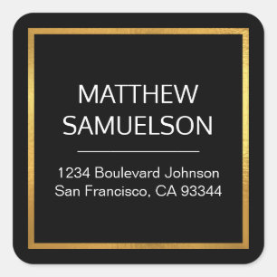 Faux GOLD FOIL Name & Return Address Square Sticker