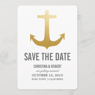 Faux Gold Foil Nautical Anchor Save The Date Invitation
