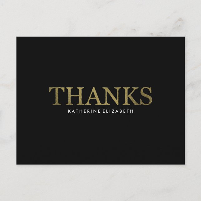Faux Gold Foil on Black - Flat Thank You Card (Front)