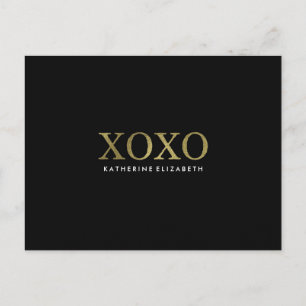 Faux Gold Foil on Black XOXO Flat Thank You Card