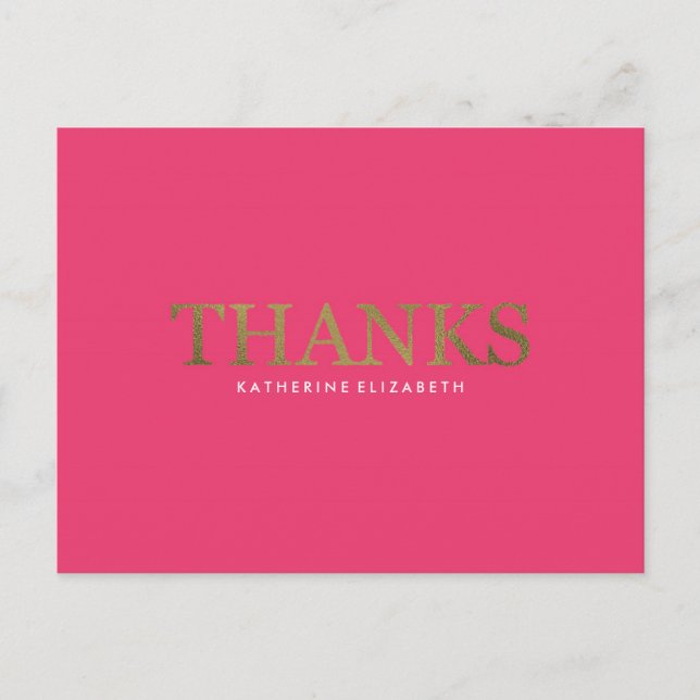 Faux Gold Foil on Hot Pink - Flat Thank You Card (Front)