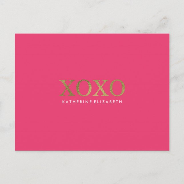 Faux Gold Foil on Hot Pink XOXO Thank You Card (Front)