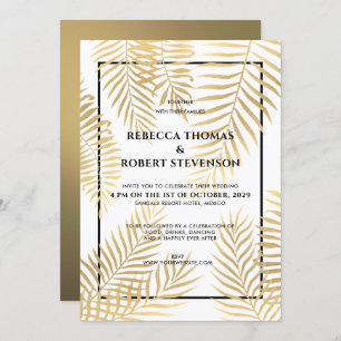 Faux Gold Foil Palm Leaves Tropical Beach Wedding Invitation