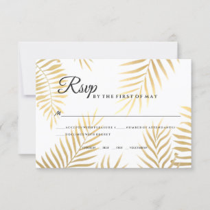 Faux Gold Foil Palm Leaves Tropical Beach Wedding RSVP Card