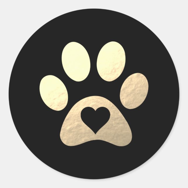 Faux Gold Foil Paw Print Heart Round Sticker (Front)