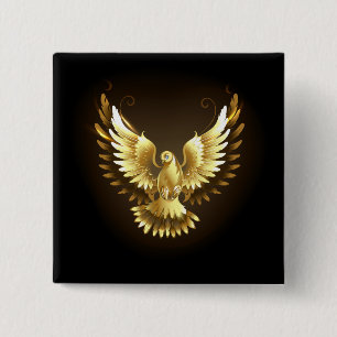 Faux Gold Foil Peace Dove on Black 15 Cm Square Badge