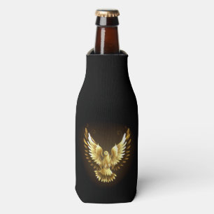 Faux Gold Foil Peace Dove on Black Bottle Cooler