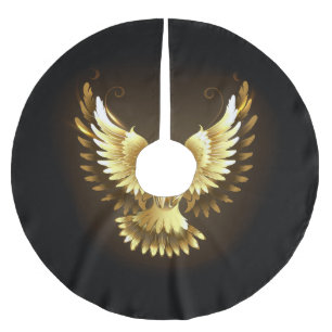 Faux Gold Foil Peace Dove on Black Brushed Polyester Tree Skirt