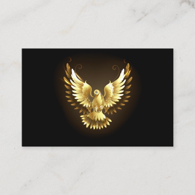 Faux Gold Foil Peace Dove on Black Business Card (Front)