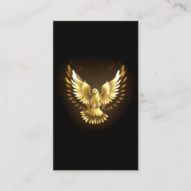 Faux Gold Foil Peace Dove on Black Business Card (Front)