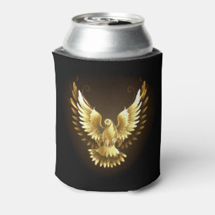 Faux Gold Foil Peace Dove on Black Can Cooler