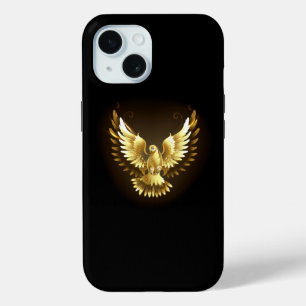 Faux Gold Foil Peace Dove on Black iPhone 15 Case