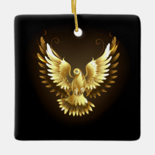 Faux Gold Foil Peace Dove on Black Ceramic Ornament