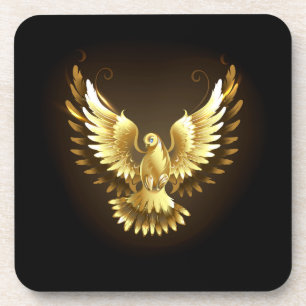 Faux Gold Foil Peace Dove on Black Coaster