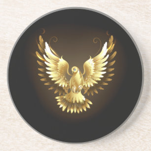 Faux Gold Foil Peace Dove on Black Coaster