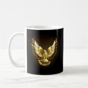 Faux Gold Foil Peace Dove on Black Coffee Mug