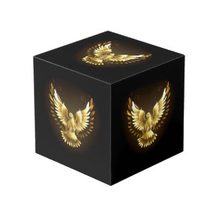 Faux Gold Foil Peace Dove on Black Cube