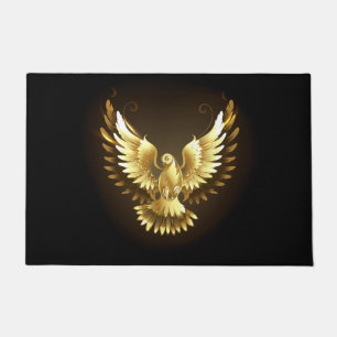 Faux Gold Foil Peace Dove on Black Doormat