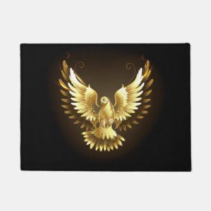 Faux Gold Foil Peace Dove on Black Doormat