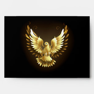 Faux Gold Foil Peace Dove on Black Envelope