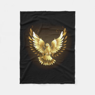 Faux Gold Foil Peace Dove on Black Fleece Blanket