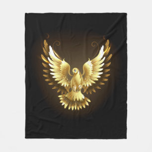 Faux Gold Foil Peace Dove on Black Fleece Blanket