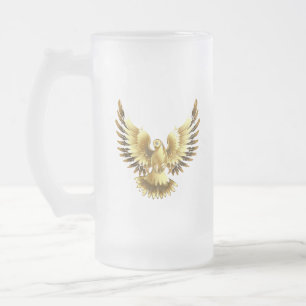Faux Gold Foil Peace Dove on Black Frosted Glass Beer Mug