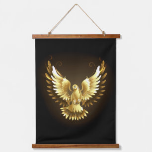 Faux Gold Foil Peace Dove on Black Hanging Tapestry