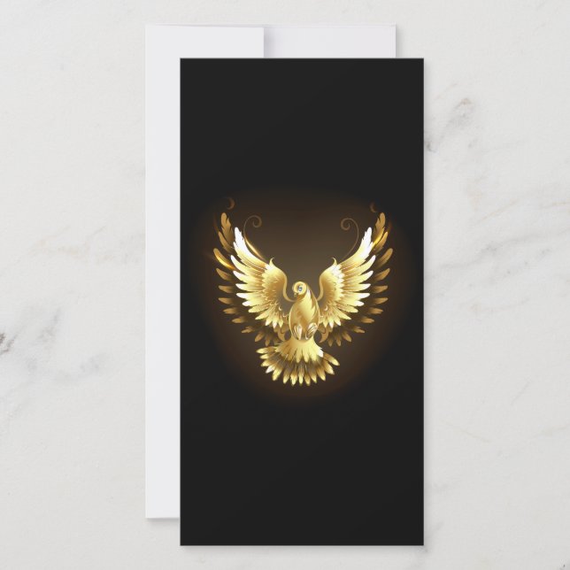 Faux Gold Foil Peace Dove on Black Holiday Card (Front)