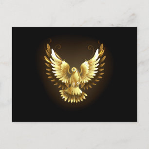 Faux Gold Foil Peace Dove on Black Holiday Postcard