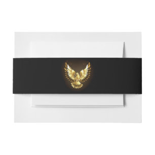 Faux Gold Foil Peace Dove on Black Invitation Belly Band