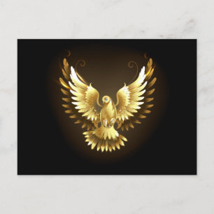 Faux Gold Foil Peace Dove on Black Invitation Postcard