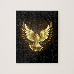 Faux Gold Foil Peace Dove on Black Jigsaw Puzzle