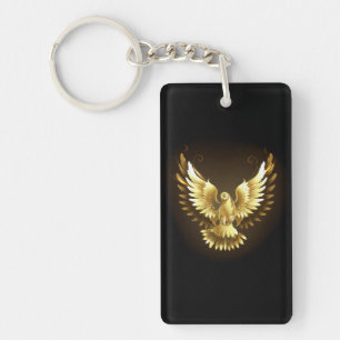 Faux Gold Foil Peace Dove on Black Key Ring
