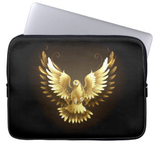 Faux Gold Foil Peace Dove on Black Laptop Sleeve