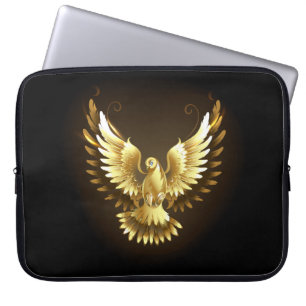 Faux Gold Foil Peace Dove on Black Laptop Sleeve
