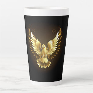 Faux Gold Foil Peace Dove on Black Latte Mug