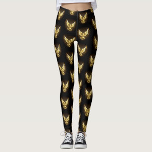 Faux Gold Foil Peace Dove on Black Leggings