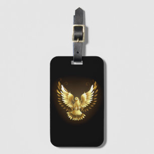 Faux Gold Foil Peace Dove on Black Luggage Tag