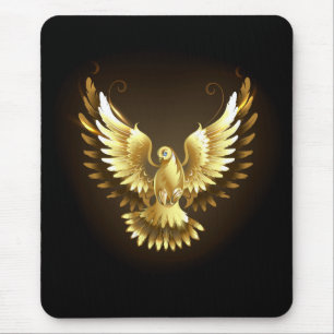 Faux Gold Foil Peace Dove on Black Mouse Mat