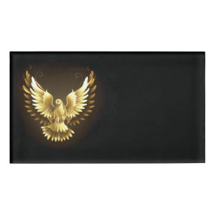 Faux Gold Foil Peace Dove on Black Name Tag