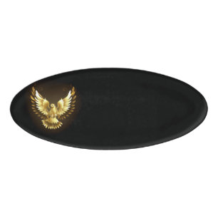 Faux Gold Foil Peace Dove on Black Name Tag
