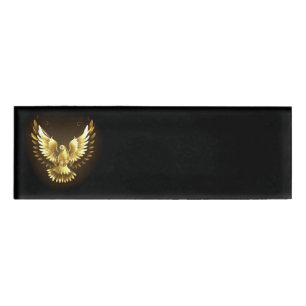 Faux Gold Foil Peace Dove on Black Name Tag