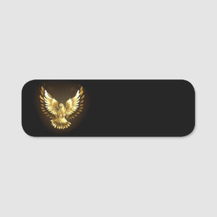 Faux Gold Foil Peace Dove on Black Name Tag