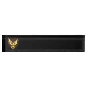 Faux Gold Foil Peace Dove on Black Nameplate