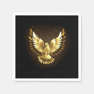 Faux Gold Foil Peace Dove on Black Napkin