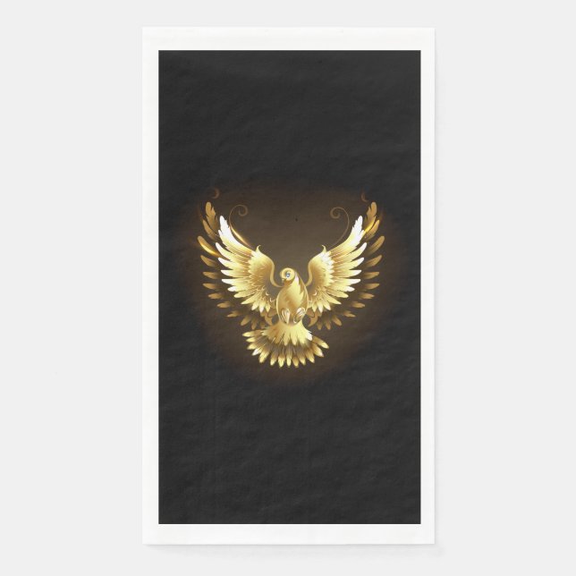Faux Gold Foil Peace Dove on Black Napkin (Front)