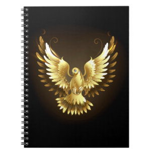 Faux Gold Foil Peace Dove on Black Notebook